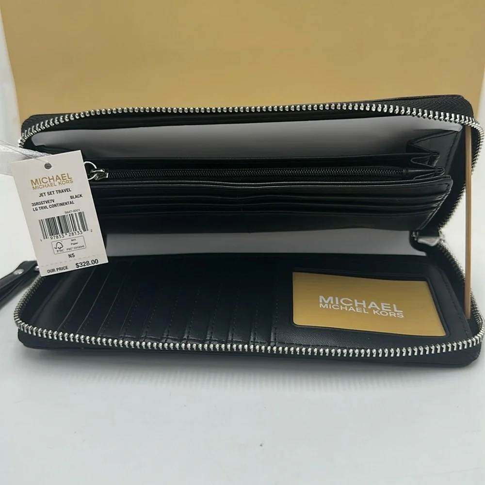 MICHAEL KORS Continental Wristlet Phone Case Wallet Black  NWT